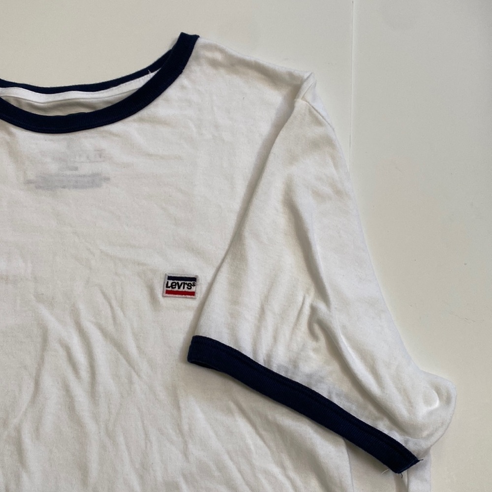 Levis white tee Size L white crew neck blue neck and sleeve detail
